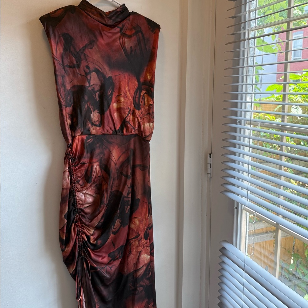 All Saints Isa Claudia Dress in Deep Rust Red Silk-Blend (excellent condition)